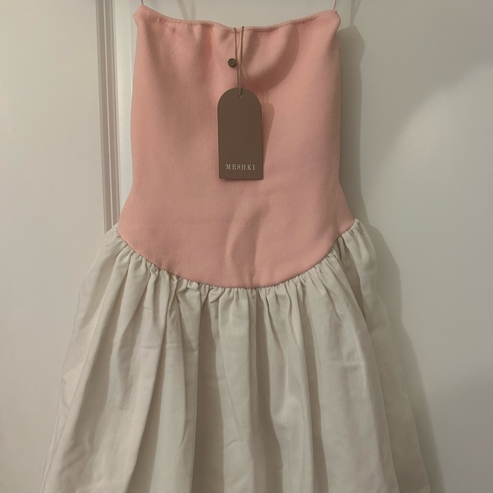 Meshki Pink and White Strapless Dress